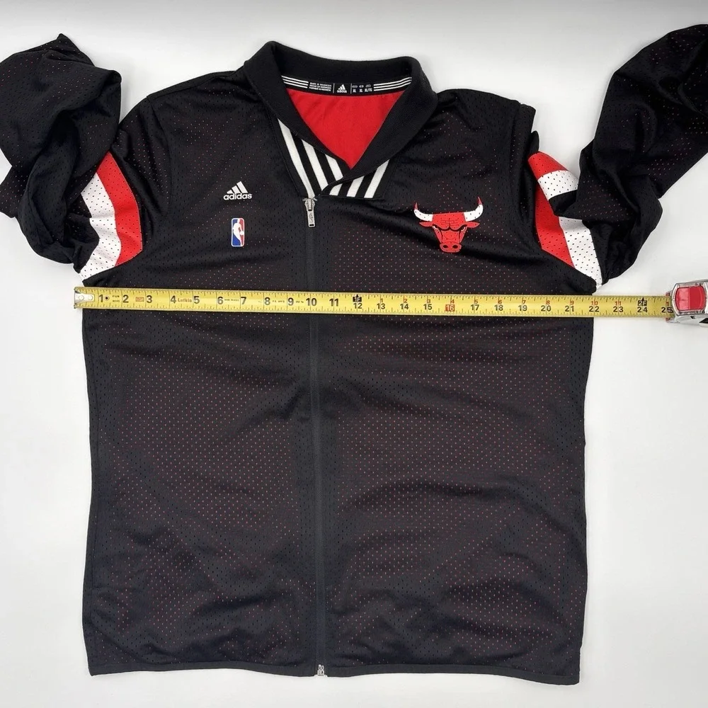 Adidas Chicago Bulls NBA Warm Up Jacket Mens XL Black Red Mesh Full Zip 6801W 14